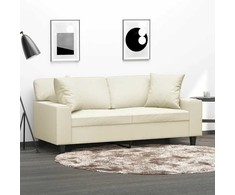Dvivietė sofa su pagalvėlėmis, kreminė, 140cm, dirbtinė oda