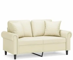 Dvivietė sofa su pagalvėlėmis, kreminė, 120cm, dirbtinė oda