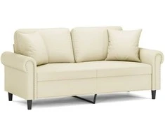 Dvivietė sofa su pagalvėlėmis, kreminė, 140cm, dirbtinė oda
