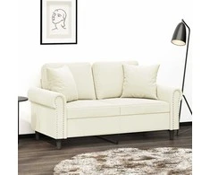 Dvivietė sofa su pagalvėlėmis, kreminės spalvos, 120cm, aksomas