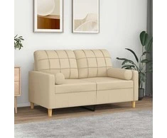 Dvivietė sofa su pagalvėlėmis, kreminės spalvos, 120cm, audinys