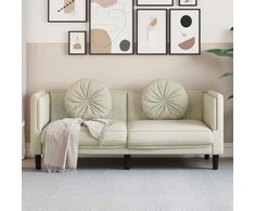 Dvivietė sofa su pagalvėlėmis, kreminės spalvos, aksomas