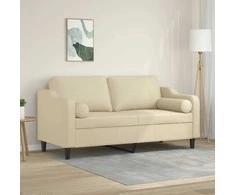 Dvivietė sofa su pagalvėlėmis, kreminės spalvos, 140cm, audinys