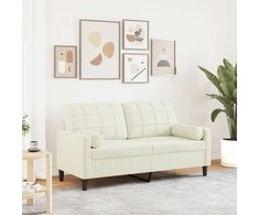 Dvivietė sofa su pagalvėlėmis, kreminės spalvos, 140cm, aksomas