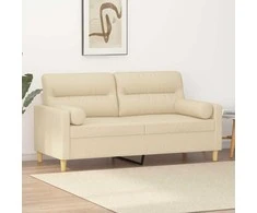 Dvivietė sofa su pagalvėlėmis, kreminės spalvos, 140cm, audinys