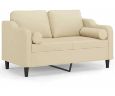 Dvivietė sofa su pagalvėlėmis, kreminės spalvos, 120cm, audinys