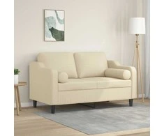 Dvivietė sofa su pagalvėlėmis, kreminės spalvos, 120cm, audinys