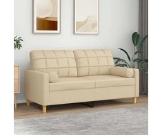 Dvivietė sofa su pagalvėlėmis, kreminės spalvos, 140cm, audinys