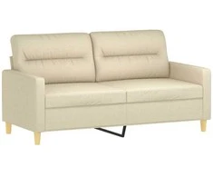 Dvivietė sofa su pagalvėlėmis, kreminės spalvos, 140cm, audinys