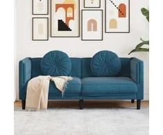 Dvivietė sofa su pagalvėlėmis, mėlynos spalvos, aksomas