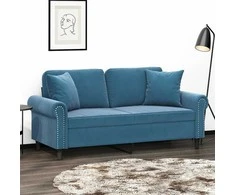Dvivietė sofa su pagalvėlėmis, mėlynos spalvos, 140cm, aksomas