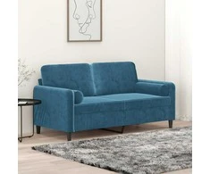 Dvivietė sofa su pagalvėlėmis, mėlynos spalvos, 140cm, aksomas
