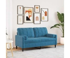 Dvivietė sofa su pagalvėlėmis, mėlynos spalvos, 140cm, aksomas