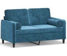 Dvivietė sofa su pagalvėlėmis, mėlynos spalvos, 120cm, aksomas