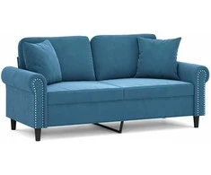 Dvivietė sofa su pagalvėlėmis, mėlynos spalvos, 140cm, aksomas