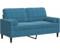 Dvivietė sofa su pagalvėlėmis, mėlynos spalvos, 140cm, aksomas