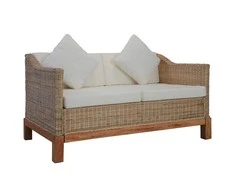 Dvivietė sofa su pagalvėlėmis, natūralus ratanas