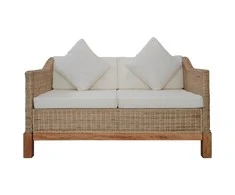 Dvivietė sofa su pagalvėlėmis, natūralus ratanas