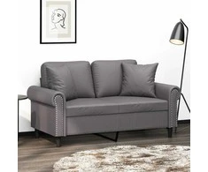 Dvivietė sofa su pagalvėlėmis, pilka, 120cm, dirbtinė oda