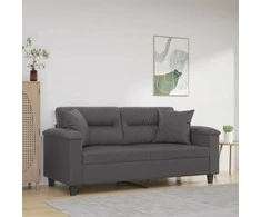 Dvivietė sofa su pagalvėlėmis, pilka, 140cm, dirbtinė oda