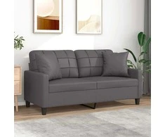 Dvivietė sofa su pagalvėlėmis, pilka, 140cm, dirbtinė oda