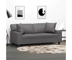 Dvivietė sofa su pagalvėlėmis, pilka, 140cm, dirbtinė oda
