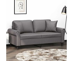 Dvivietė sofa su pagalvėlėmis, pilka, 140cm, dirbtinė oda
