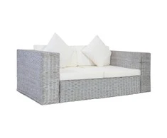 Dvivietė sofa su pagalvėlėmis, pilkos spalvos, natūr. ratanas