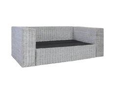 Dvivietė sofa su pagalvėlėmis, pilkos spalvos, natūr. ratanas