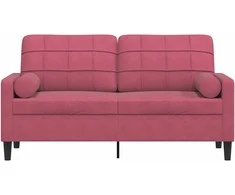 Dvivietė sofa su pagalvėlėmis, raudonojo vyno, 140cm, aksomas
