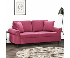 Dvivietė sofa su pagalvėlėmis, raudonojo vyno, 140cm, aksomas