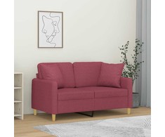 Dvivietė sofa su pagalvėlėmis, raudonojo vyno, 120cm, audinys