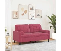 Dvivietė sofa su pagalvėlėmis, raudonojo vyno, 140cm, aksomas