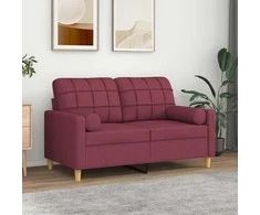 Dvivietė sofa su pagalvėlėmis, raudonojo vyno, 120cm, audinys