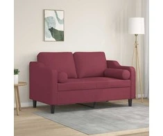 Dvivietė sofa su pagalvėlėmis, raudonojo vyno, 120cm, audinys