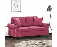 Dvivietė sofa su pagalvėlėmis, raudonojo vyno, 120cm, aksomas