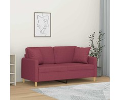 Dvivietė sofa su pagalvėlėmis, raudonojo vyno, 140cm, audinys