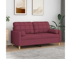 Dvivietė sofa su pagalvėlėmis, raudonojo vyno, 140cm, audinys