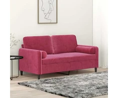 Dvivietė sofa su pagalvėlėmis, raudonojo vyno, 140cm, aksomas