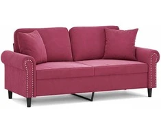 Dvivietė sofa su pagalvėlėmis, raudonojo vyno, 140cm, aksomas