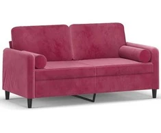 Dvivietė sofa su pagalvėlėmis, raudonojo vyno, 140cm, aksomas