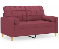 Dvivietė sofa su pagalvėlėmis, raudonojo vyno, 120cm, audinys