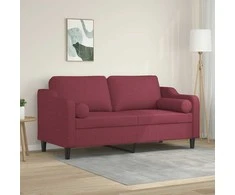 Dvivietė sofa su pagalvėlėmis, raudonojo vyno, 140cm, audinys