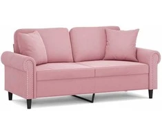 Dvivietė sofa su pagalvėlėmis, rožinės spalvos, 140cm, aksomas