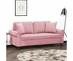 Dvivietė sofa su pagalvėlėmis, rožinės spalvos, 140cm, aksomas