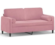 Dvivietė sofa su pagalvėlėmis, rožinės spalvos, 140cm, aksomas