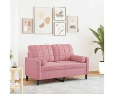 Dvivietė sofa su pagalvėlėmis, rožinės spalvos, 120cm, aksomas