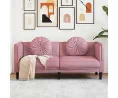 Dvivietė sofa su pagalvėlėmis, rožinės spalvos, aksomas