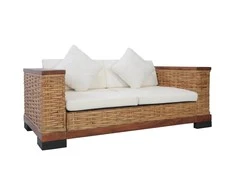Dvivietė sofa su pagalvėlėmis, rudos sp., natūralus ratanas