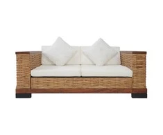 Dvivietė sofa su pagalvėlėmis, rudos sp., natūralus ratanas